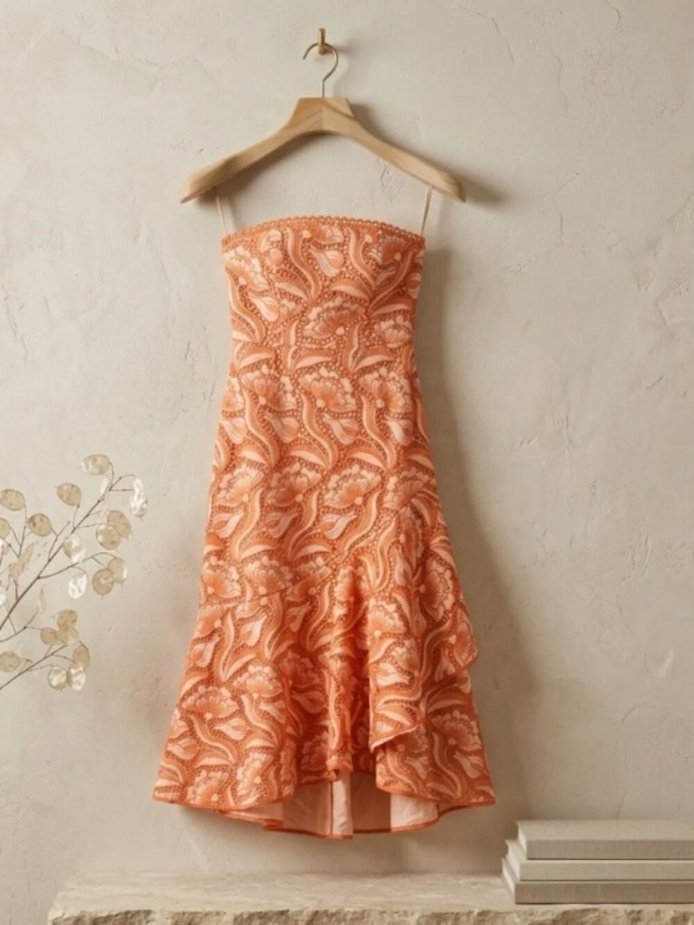 Anthropologie Strapless A-Line Ruffle-Hem Dress